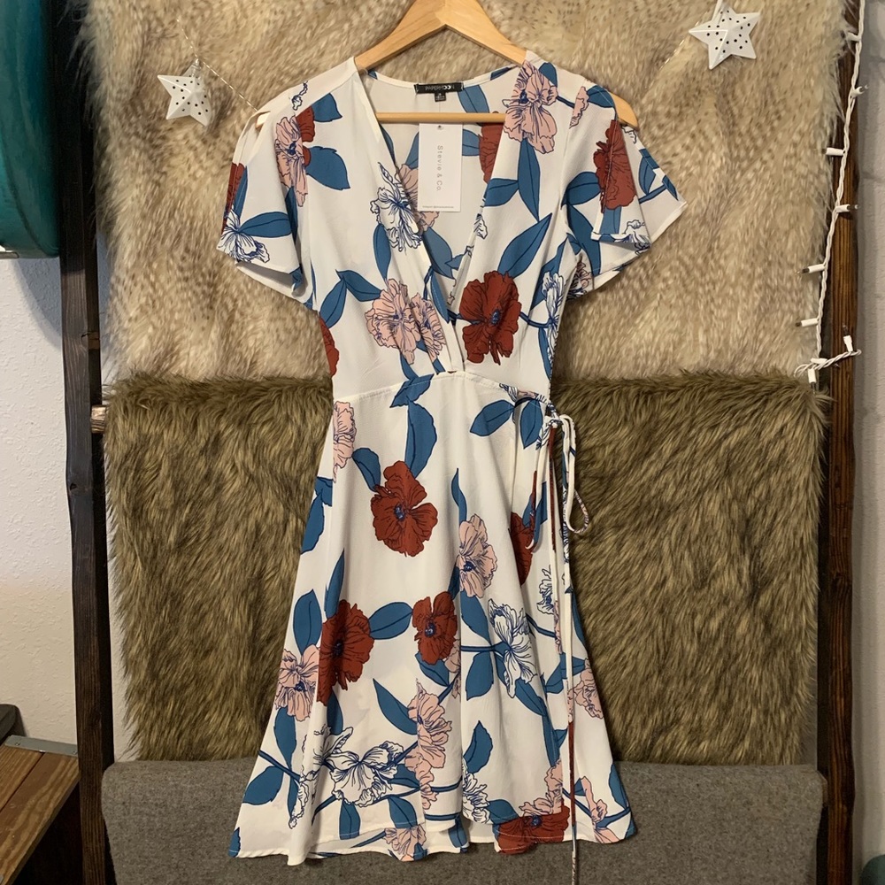 White Floral Wrap Dress